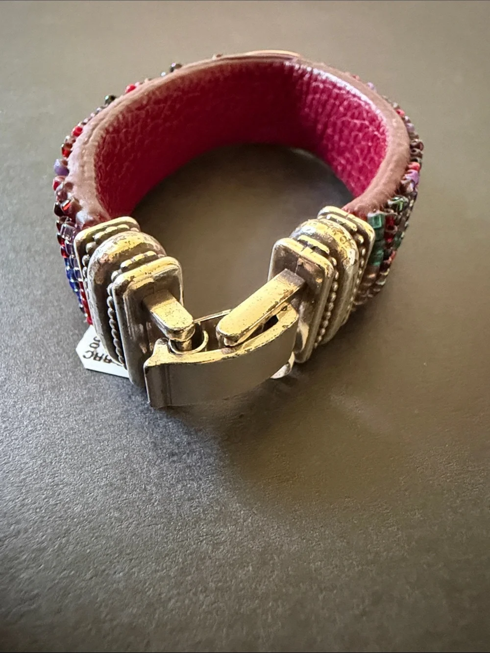 Brighton WONDERLAND  Red Leather Beaded Bracelet with Silver Accent